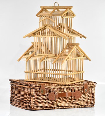 Lot 311 - A picnic hamper and a wicker bird cage, height...