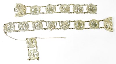 Lot 360 - A Chinese silver belt with pierced roundels of...