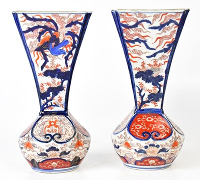 Lot 390 - A pair of Japanese Imari vases of flared form,...