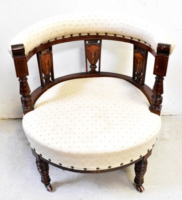 Lot 53 - An Edwardian inlaid mahogany tub chair, with...