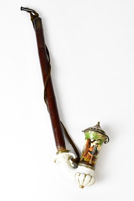 Lot 489 - A porcelain opium pipe with silver-plated lid...