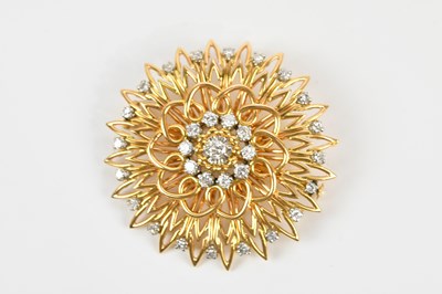 Lot 60 - A yellow metal diamond set cluster brooch,...