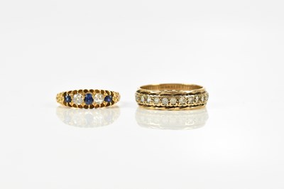 Lot 460 - A yellow metal diamond and sapphire five stone...