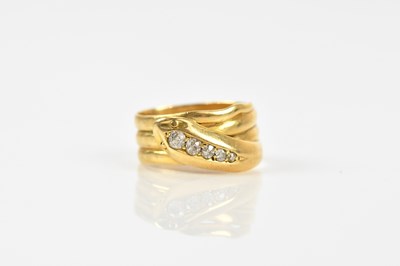 Lot 405 - A yellow metal diamond set serpent ring, size...