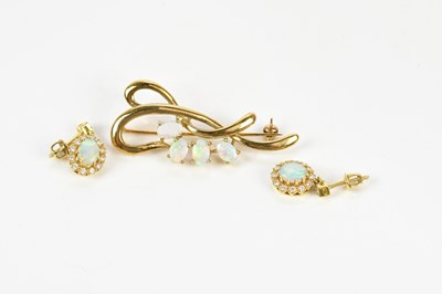 Lot 90 - A yellow metal opal set brooch, stamped 9K,...