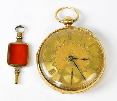 Lot 939 - A Victorian 18ct gold open-face fob watch, the...
