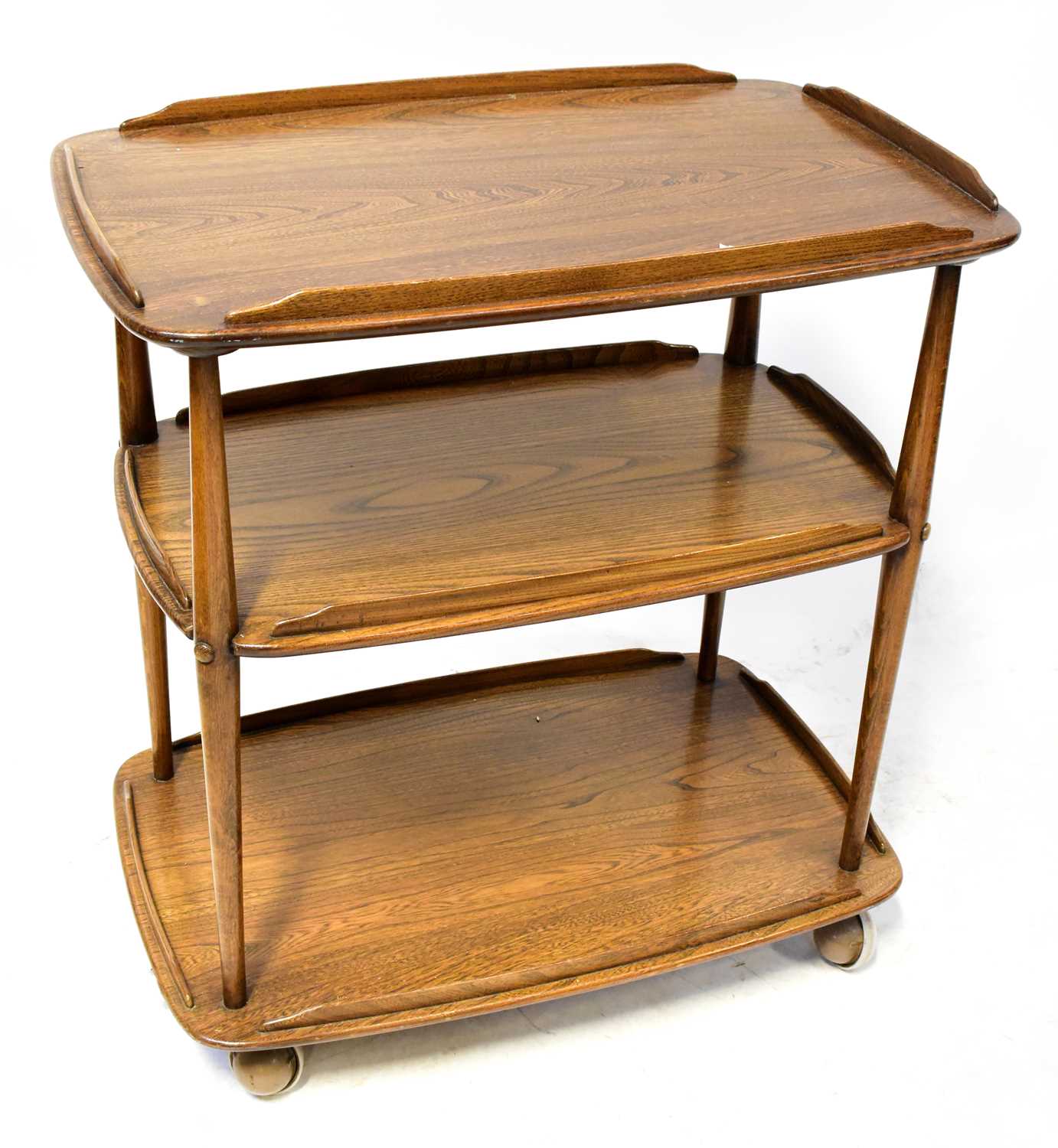 Lot 9 - ERCOL; a mid-20th century elm three-tier tea