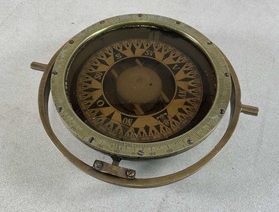 Lot 75 - A brass ship's compass, numbered 3718, with...