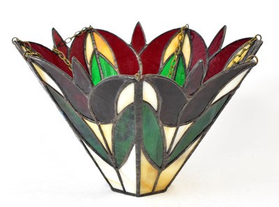 Lot 123 - Three Tiffany-style lamps comprising a leaded...