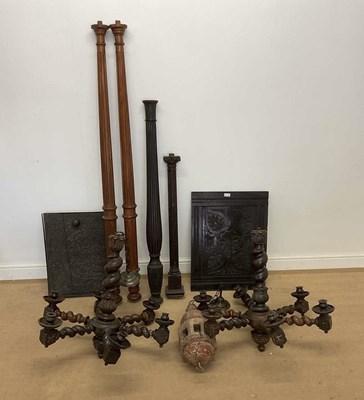 Lot 326 - A pair of stained oak chandeliers, together...