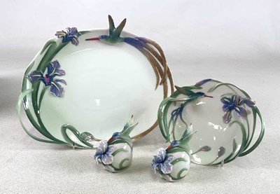 Lot 194 - FRANZ PORCELAIN; hummingbird trays and cruet,...