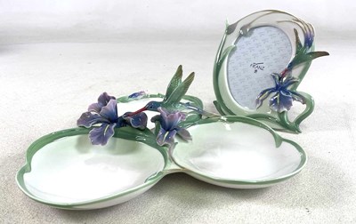 Lot 189 - FRANZ PORCELAIN; hummingbird trio tray and...