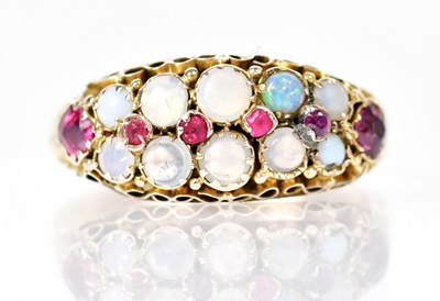 Lot 805 - A 15ct yellow gold ring set with two rows of...