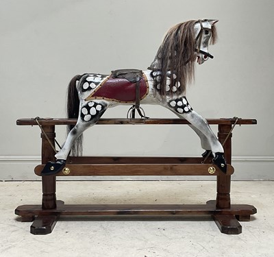 Lot 636 - A 19th century grey painted rocking horse,...