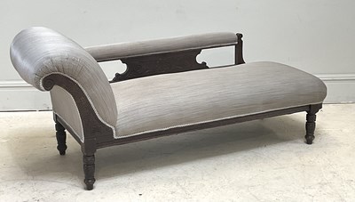 Lot 128 - A 19th century reupholstered chaise longue, 74...