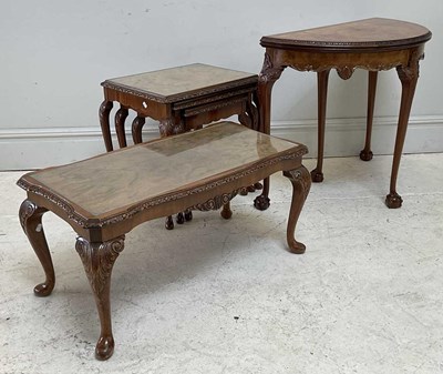 Lot 66 - A reproduction walnut nest of coffee tables, a...