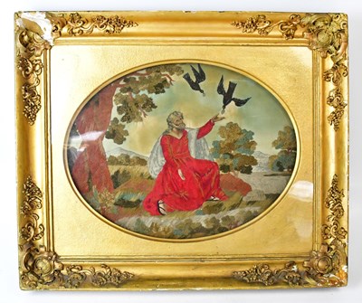 Lot 544 - A Victorian oval needlework picture of a...