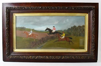 Lot 560 - F. ALLSOP; oil on canvas, steeplechase in full...
