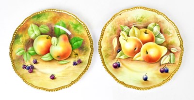 Lot 259 - COALPORT; two hand-painted still life fruit...