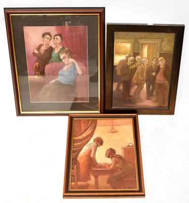Lot 590 - RONNIE MALLON (20th century); three acrylics...