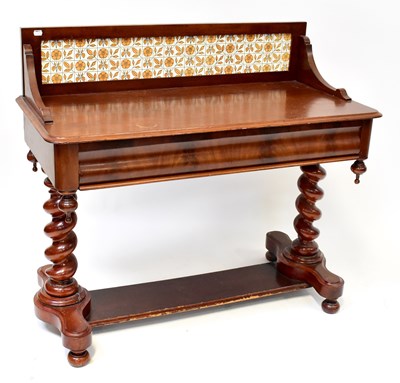 Lot 72 - A Victorian mahogany tile-back washstand, on...