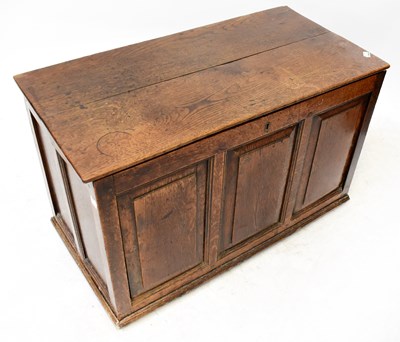 Lot 92 - A Georgian oak panelled coffer of small...