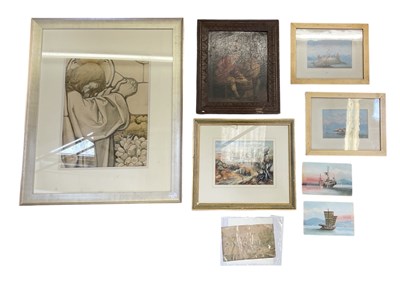 Lot 214 - Six assorted 19th century and later pictures...