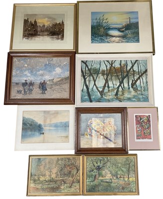 Lot 191 - Ten assorted pictures and prints, including a...