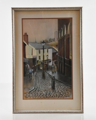 Lot 93 - TOM BROWN (1933-2017); pastel, figures on...