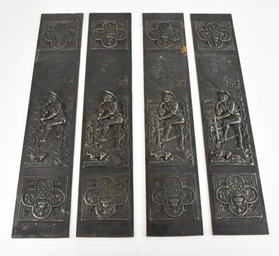 Lot 415 - Four cast iron fireplace panels depicting a...