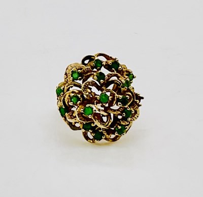 Lot 742 - A 9ct yellow gold emerald set ring, with large...