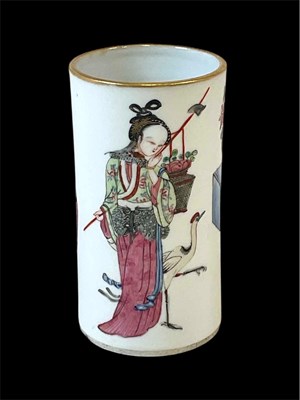 Lot 1 - A Chinese cylindrical vase, finely painted...