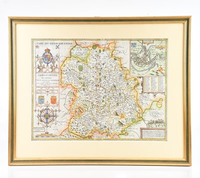 Lot 1013 - An 18th century coloured map of Shropshire, 38...