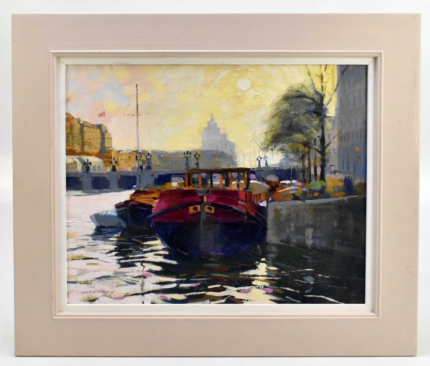 Lot 1356 - DEREK BRADBURY (1931-2012); oil on canvas board, Spring Afternoon, Amsterdam