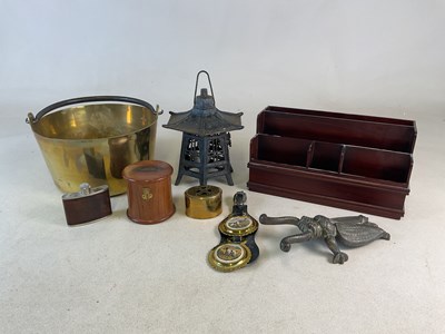 Lot 142 - A brass preserve pan, an Oriental cast lantern,...