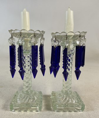 Lot 314 - A pair of 20th century lustres with cobalt...