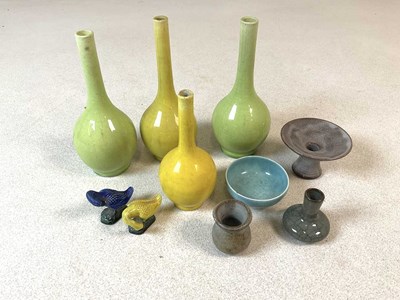 Lot 372 - Four monotone bottleneck vases, a small Ruskin...
