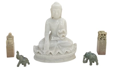 Lot 409 - A modern Chinese carved white hardstone figure...