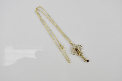Lot 540 - An Edwardian ruby and seed pearl 9ct gold...