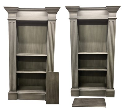 Lot 5 - A large pair of modern grey painted bookcases...