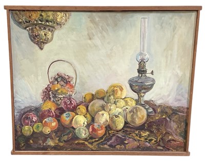 Lot 186 - JO WEBSTER; oil on canvas, still life of fruit,...