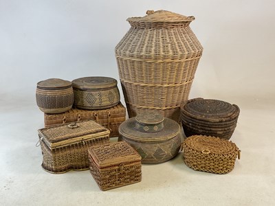 Lot 160 - A collection of various woven baskets, largest...