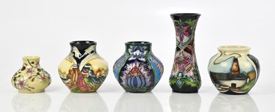 Lot 132 - MOORCROFT; five small vases including an...