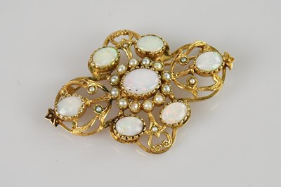 Lot 559 - A Victorian gold opal and seed pearl brooch,...