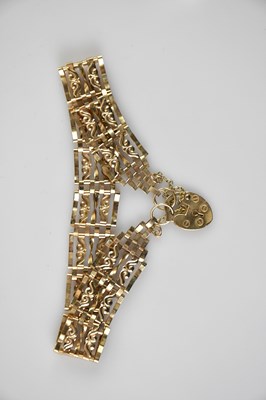 Lot 573 - A 9ct gold five bar gate bracelet, united with...