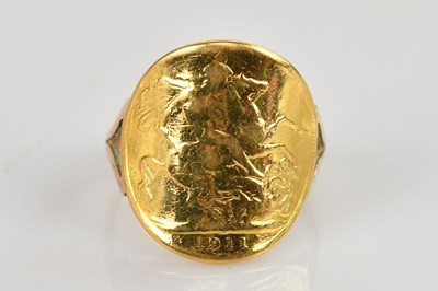Lot 474 - A George V full sovereign ring, 1911, with 9ct...