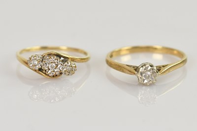 Lot 511 - Two 9ct gold tiny diamond set rings comprising...