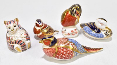 Lot 411 - ROYAL CROWN DERBY; five animal form paperweights