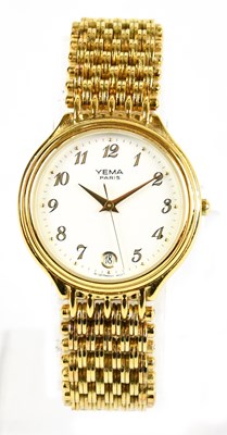 Lot 836 - YEMA; a gold tone vintage quartz watch with...