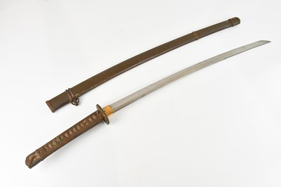 Lot 1314 - A Japanese katana, with shagreen and rope grip...